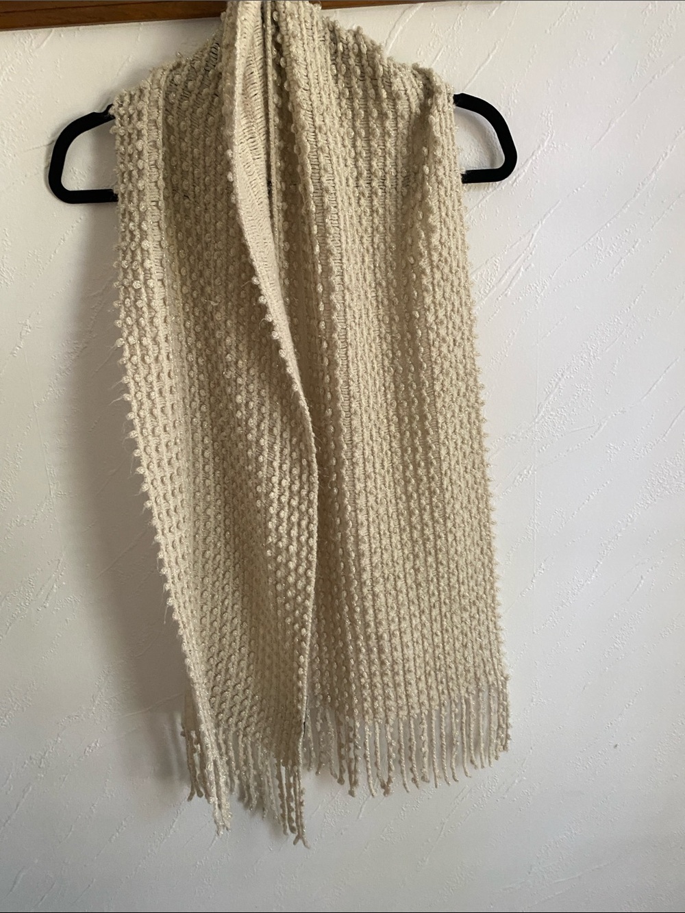 Charlie Paige Cream Knit Fringe Scarf